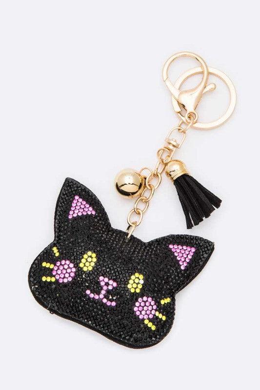 Black Kitty Cat Rhinestone Key Chain - Rebel K Collective