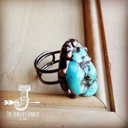 Blue Turquoise Ring set in Antique Copper - Rebel K Collective