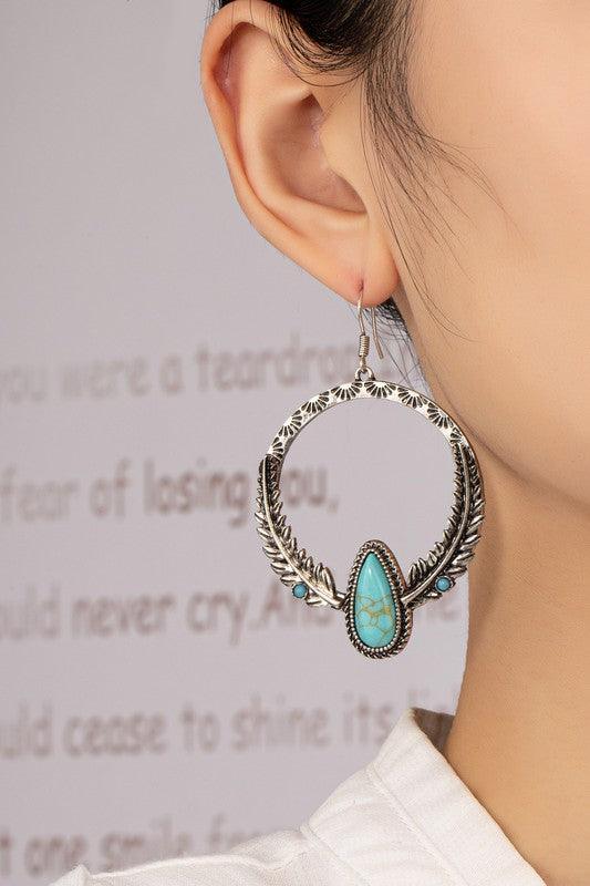 Boho distressed feather circle earrings - Rebel K Collective