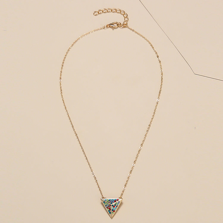 Simple And Generous Triangle Necklace With Flashing Diamonds And Colored Gemstones