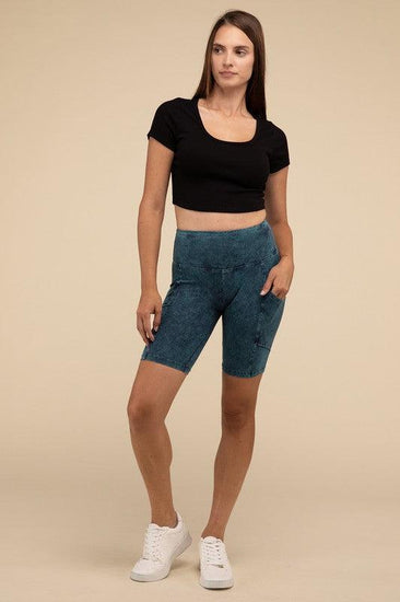 Mineral Wash Wide Waistband Pocket Leggings - Rebel K Collective