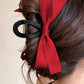 Black Solid Color Ribbon Bow Decor Hair Clip