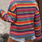 Red Striped Print Long Sleeve Plus Size Knit Top