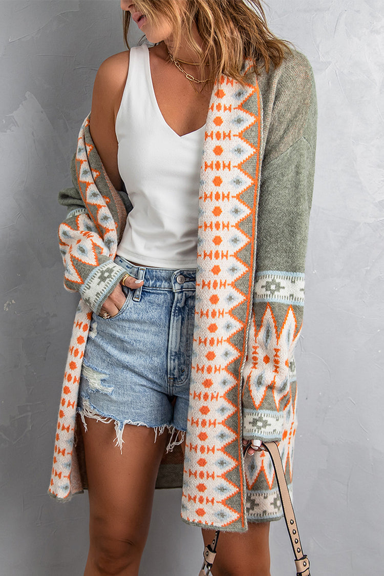 Geometric Open Front Long Sleeve Cardigan