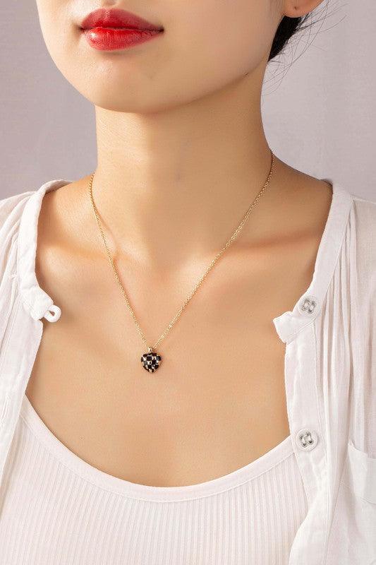 Checker Heart Pendant Necklace - Rebel K Collective