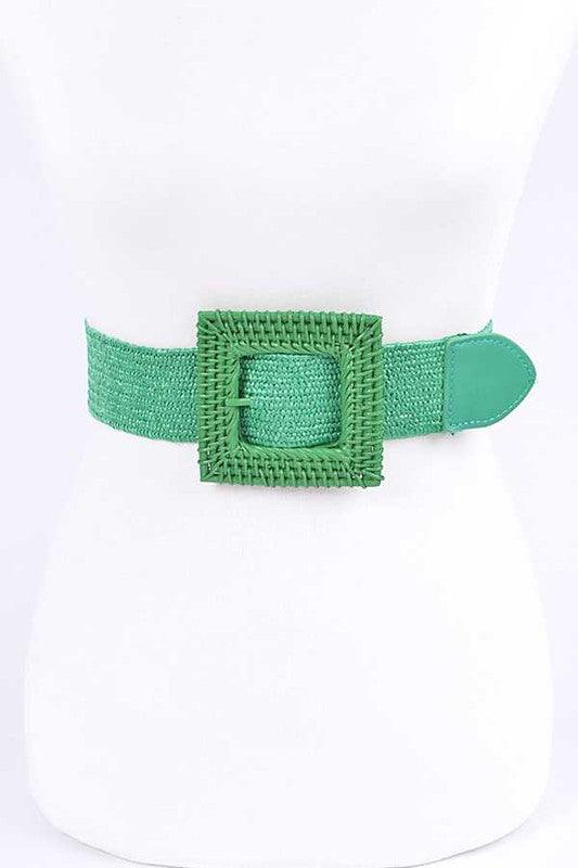 Color Bamboo Square Buckle Elastic Straw Belt - Rebel K Collective