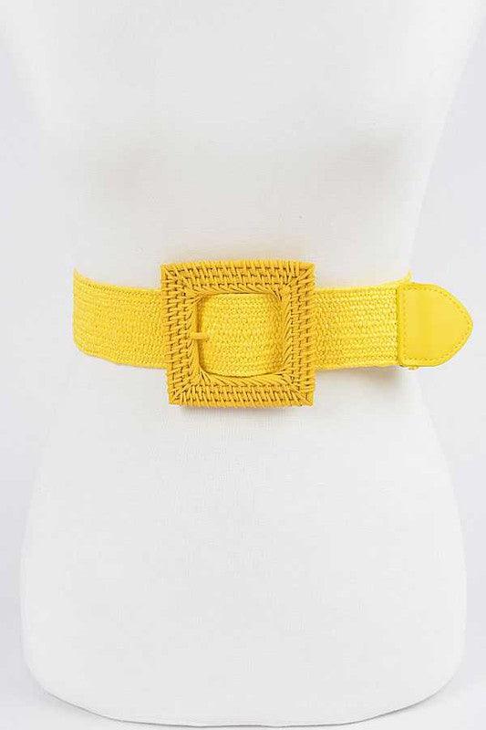 Color Bamboo Square Buckle Elastic Straw Belt - Rebel K Collective