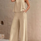 Round Neck Sleeveless Top and Wide Leg Pants Set