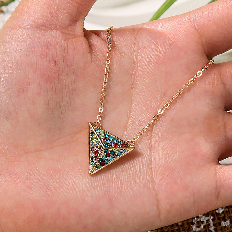 Simple And Generous Triangle Necklace With Flashing Diamonds And Colored Gemstones