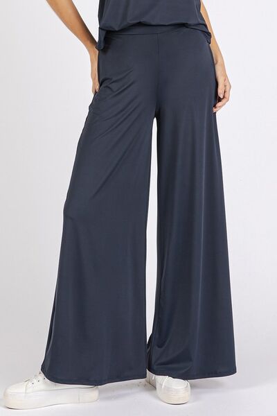 Elastic waist wide leg pants