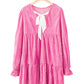 Strawberry Pink Flounce Sleeve Tiered Ruffled Velvet Mini Dress