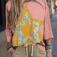 Rose Tan Floral Star Patched Exposed Seam Top