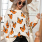 Butterfly Round Neck Long Sleeve Sweater