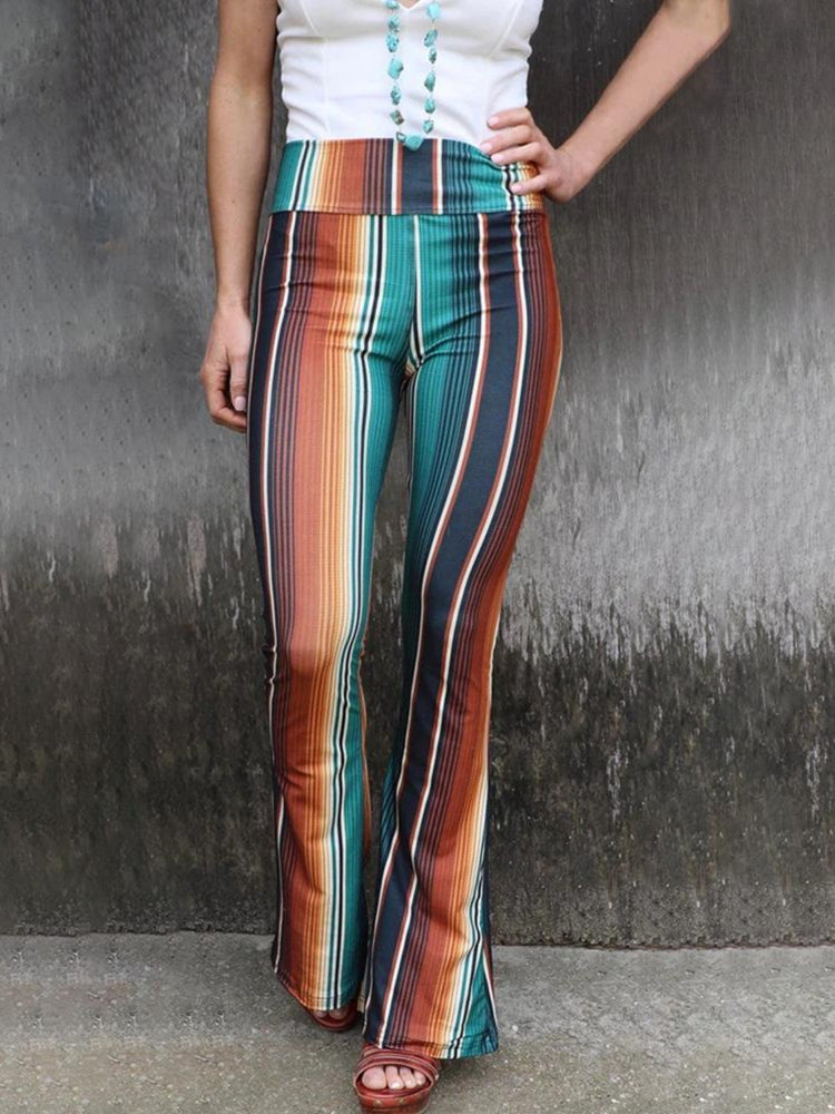 High Waist Striped Bootcut Pants