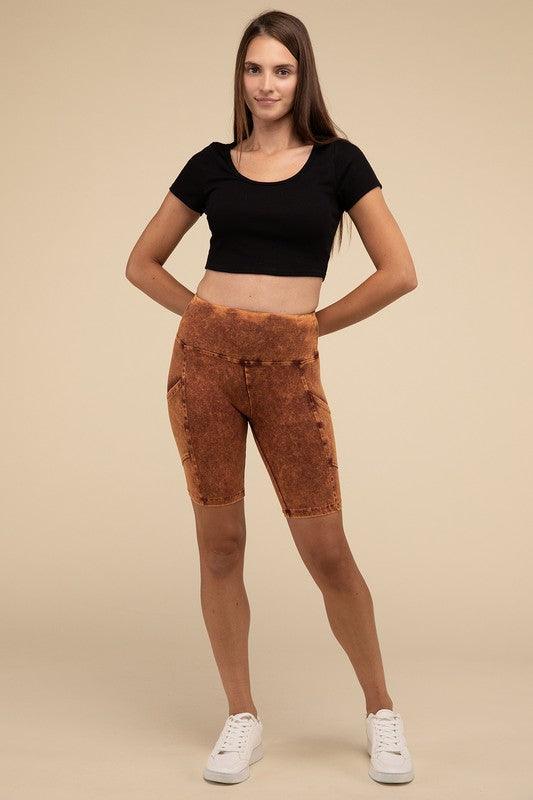 Mineral Wash Wide Waistband Pocket Leggings - Rebel K Collective