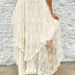 Beige Lace Cascading Tiered High Waist Maxi Skirt