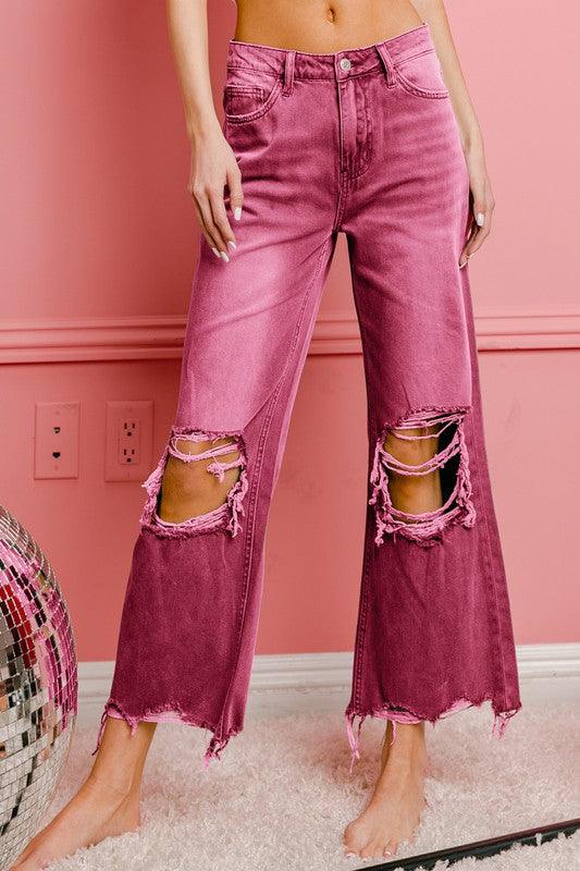 Distressed Vintage Washed Wide Leg Pants - Rebel K Collective