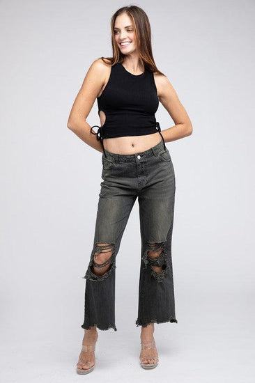 Distressed Vintage Washed Wide Leg Pants - Rebel K Collective