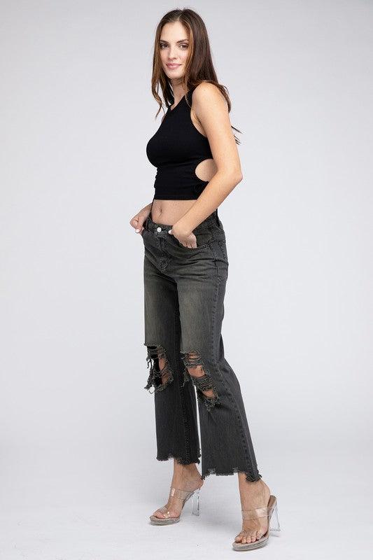 Distressed Vintage Washed Wide Leg Pants - Rebel K Collective