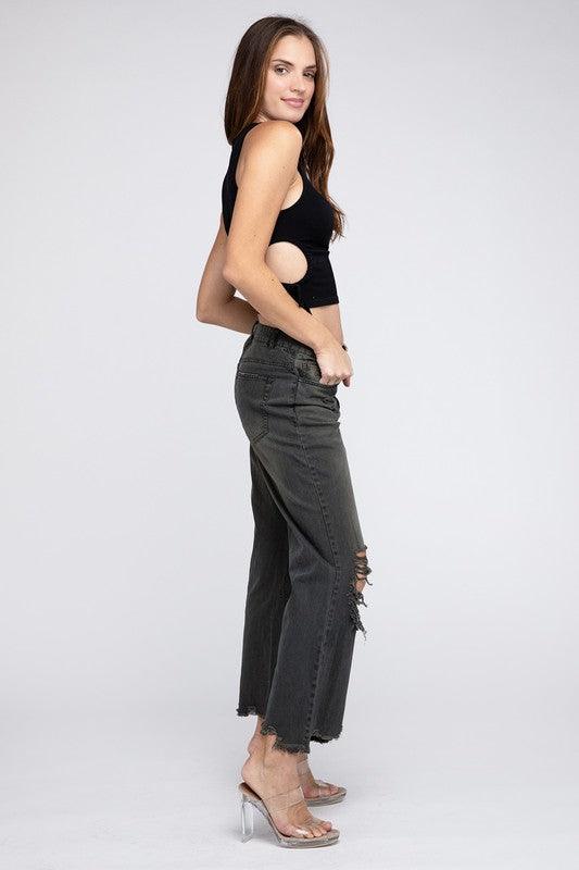 Distressed Vintage Washed Wide Leg Pants - Rebel K Collective