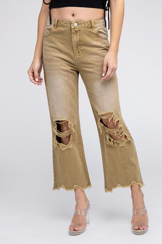 Distressed Vintage Washed Wide Leg Pants - Rebel K Collective