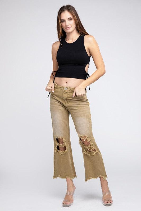 Distressed Vintage Washed Wide Leg Pants - Rebel K Collective