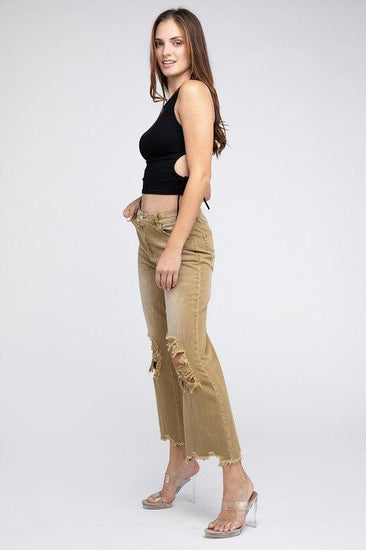 Distressed Vintage Washed Wide Leg Pants - Rebel K Collective