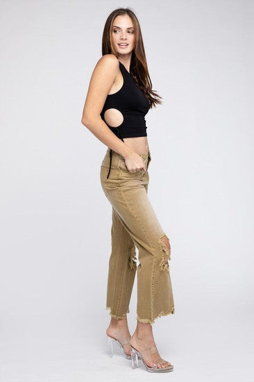 Distressed Vintage Washed Wide Leg Pants - Rebel K Collective