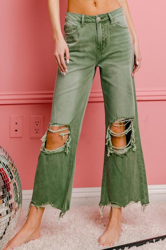 Distressed Vintage Washed Wide Leg Pants - Rebel K Collective