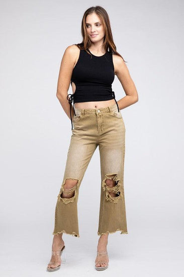 Distressed Vintage Washed Wide Leg Pants - Rebel K Collective