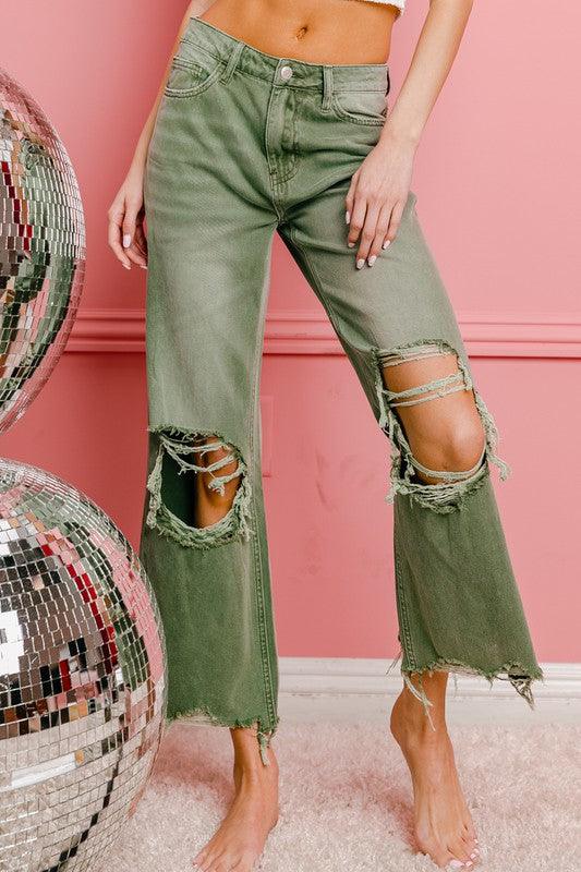 Distressed Vintage Washed Wide Leg Pants - Rebel K Collective