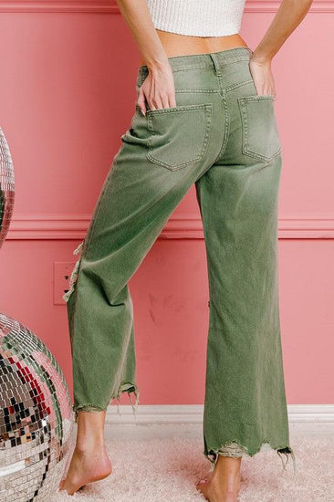 Distressed Vintage Washed Wide Leg Pants - Rebel K Collective