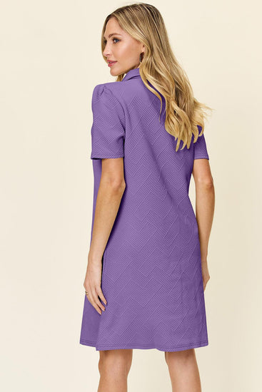 Double Take Full Size Texture Collared Neck Short Sleeve Dress - Rebel K Collective