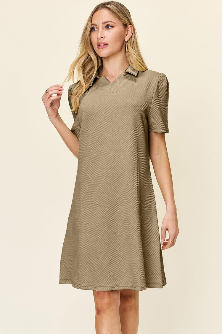 Double Take Full Size Texture Collared Neck Short Sleeve Dress - Rebel K Collective