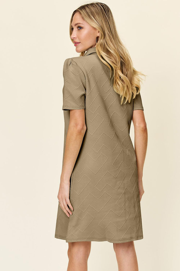 Double Take Full Size Texture Collared Neck Short Sleeve Dress - Rebel K Collective