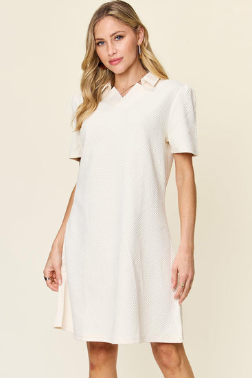 Double Take Full Size Texture Collared Neck Short Sleeve Dress - Rebel K Collective