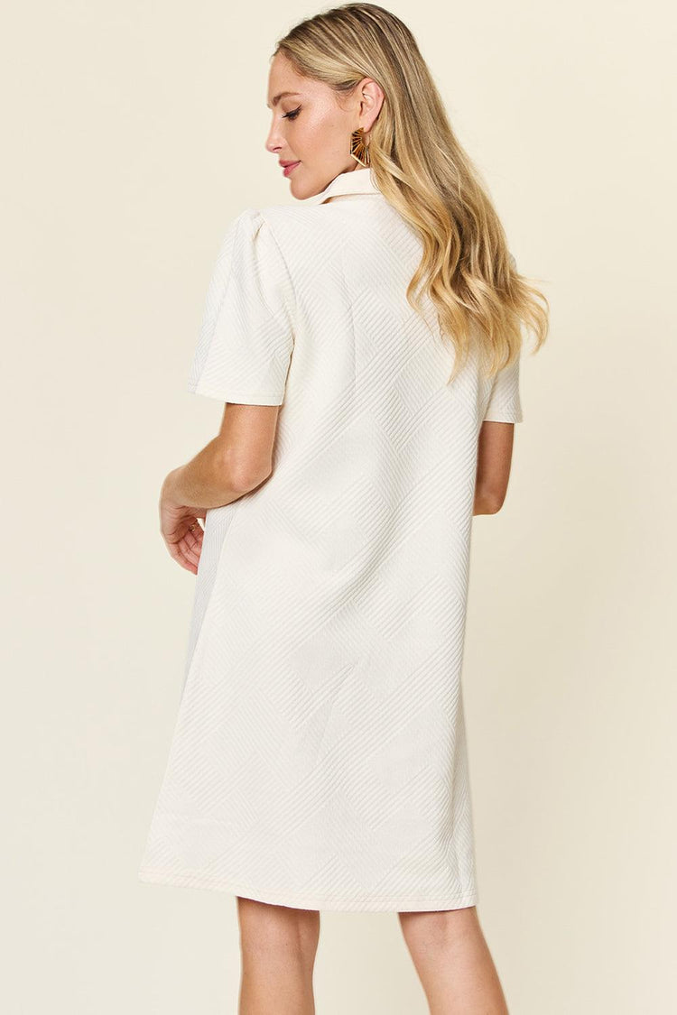 Double Take Full Size Texture Collared Neck Short Sleeve Dress - Rebel K Collective