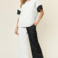 Double Take Full Size Texture Contrast T-Shirt and Wide Leg Pants Set - Rebel K Collective