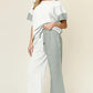 Double Take Full Size Texture Contrast T-Shirt and Wide Leg Pants Set - Rebel K Collective