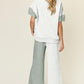 Double Take Full Size Texture Contrast T-Shirt and Wide Leg Pants Set - Rebel K Collective