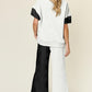 Double Take Full Size Texture Contrast T-Shirt and Wide Leg Pants Set - Rebel K Collective