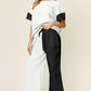 Double Take Full Size Texture Contrast T-Shirt and Wide Leg Pants Set - Rebel K Collective