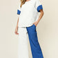 Double Take Full Size Texture Contrast T-Shirt and Wide Leg Pants Set - Rebel K Collective