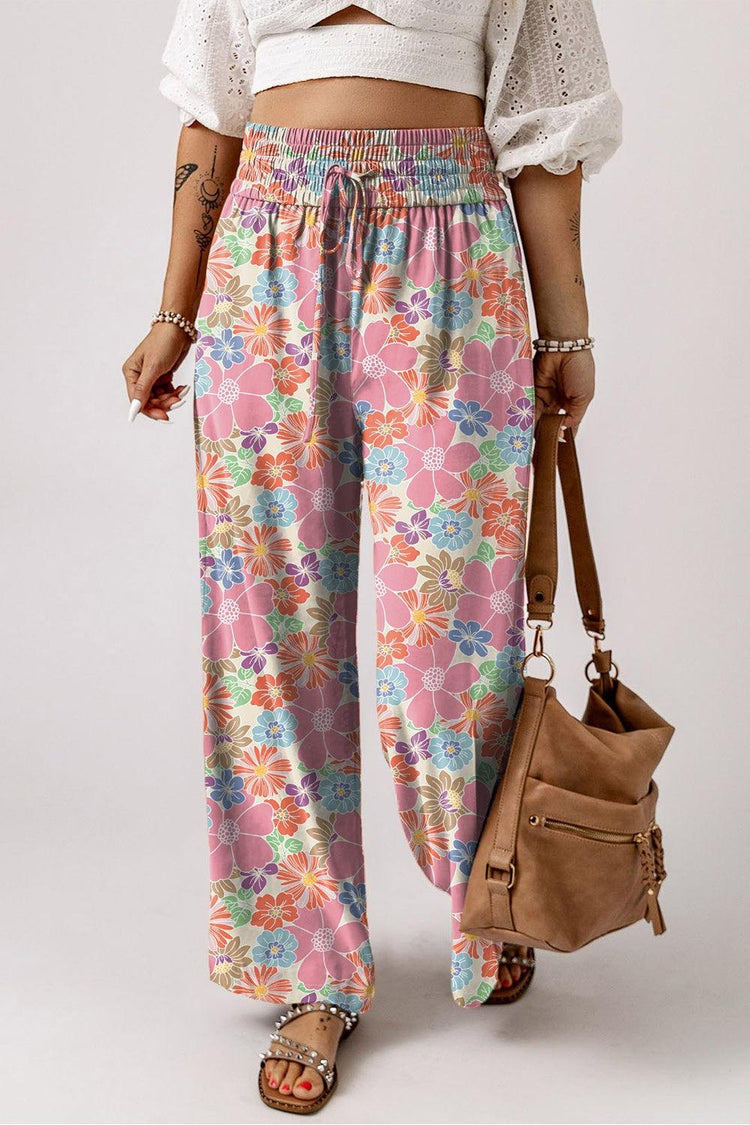 Drawstring Printed Wide Leg Pants - Rebel K Collective