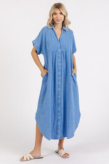 V-neck button-up midi dress