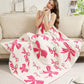 Pink 127*152cm Bow Printed Cozy Soft Throw Blanket