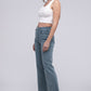 Acid Washed Frayed Cutoff Hem Straight Wide Pants