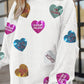 White Letter Print Heart Graphic Valentines Corded Crewneck Sweatshirt