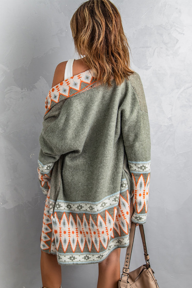 Geometric Open Front Long Sleeve Cardigan