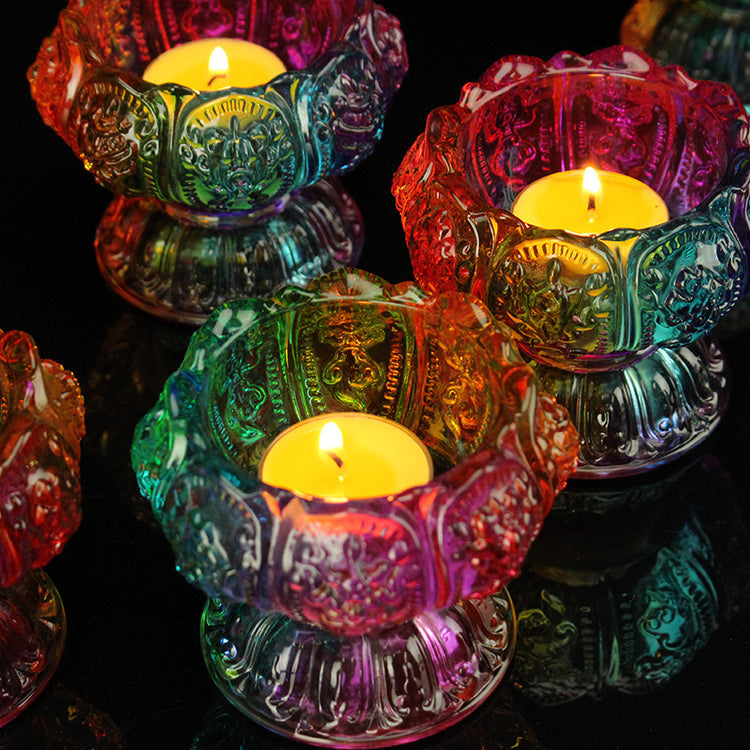 Colorful Eight Auspicious Glass Lamp Holder